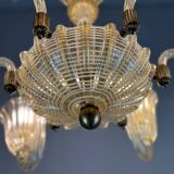Venetian chandelier in gilded Murano glass with reticello pattern, 6 light arms, circa 1950