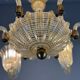 Venetian chandelier in gilded Murano glass with reticello pattern, 6 light arms, circa 1950