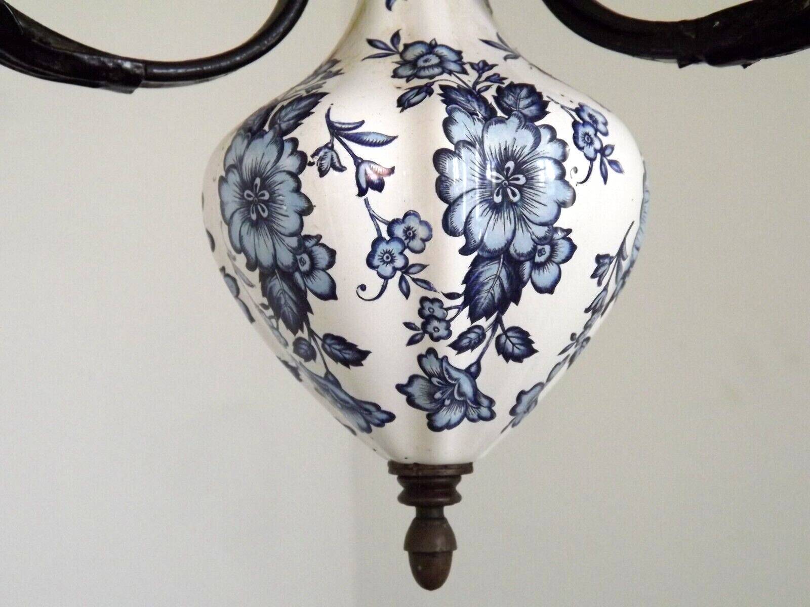 French country lantern ceiling light blue floral finial opaque glass shade 4521
