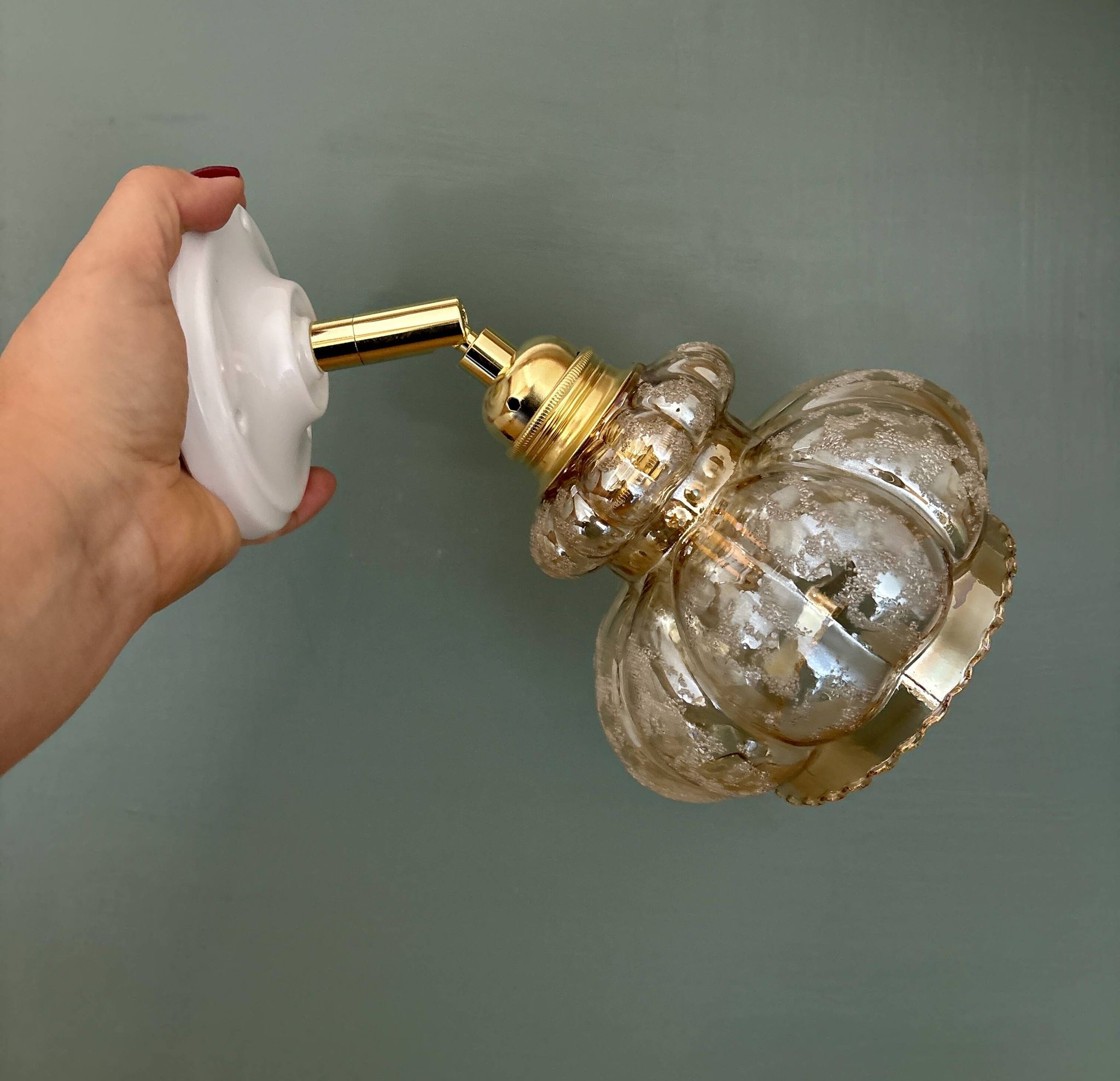 Vintage amber frosted glass tulip wall light