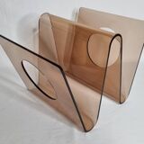 Magazine rack by Michel Dumas for Roche Bobois, smoked plexiglass, 1970s.