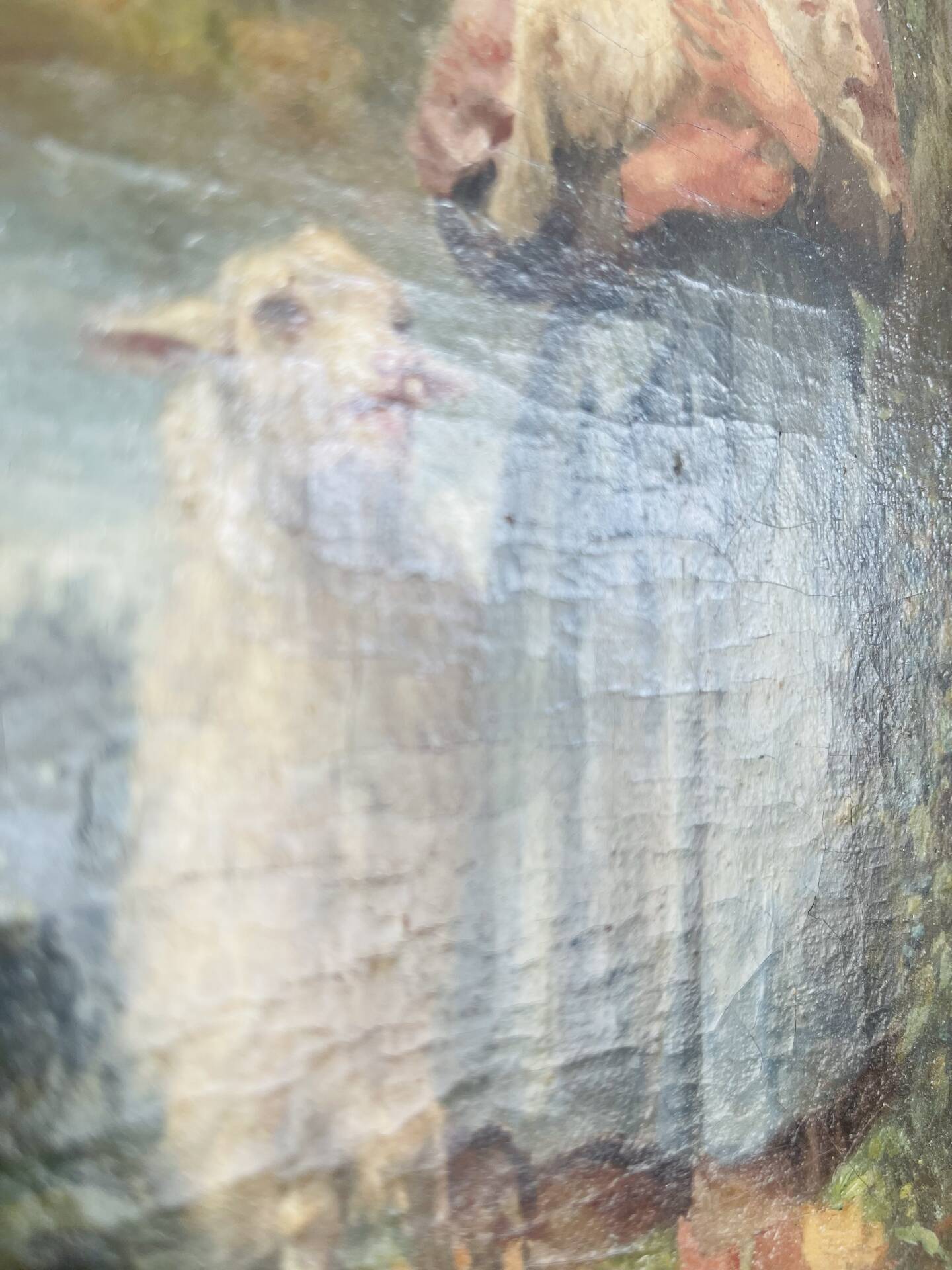 Oil painting on panel of a shepherdess with lambs after J.B. Hofner X