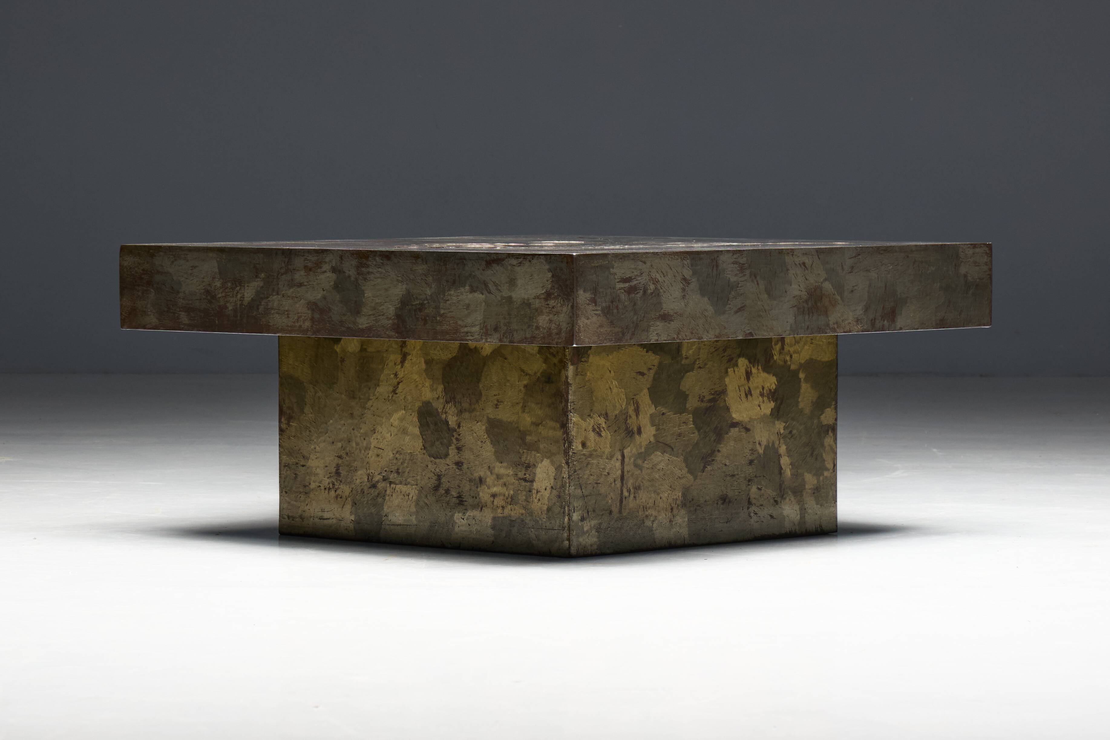 Brutalist Steel Coffee Table, France, 1970s