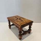 Small vintage carved solid wood footrest bench