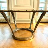 Vintage oval marble dining table by Michel Charron 1970 (possibility of selling it with 6