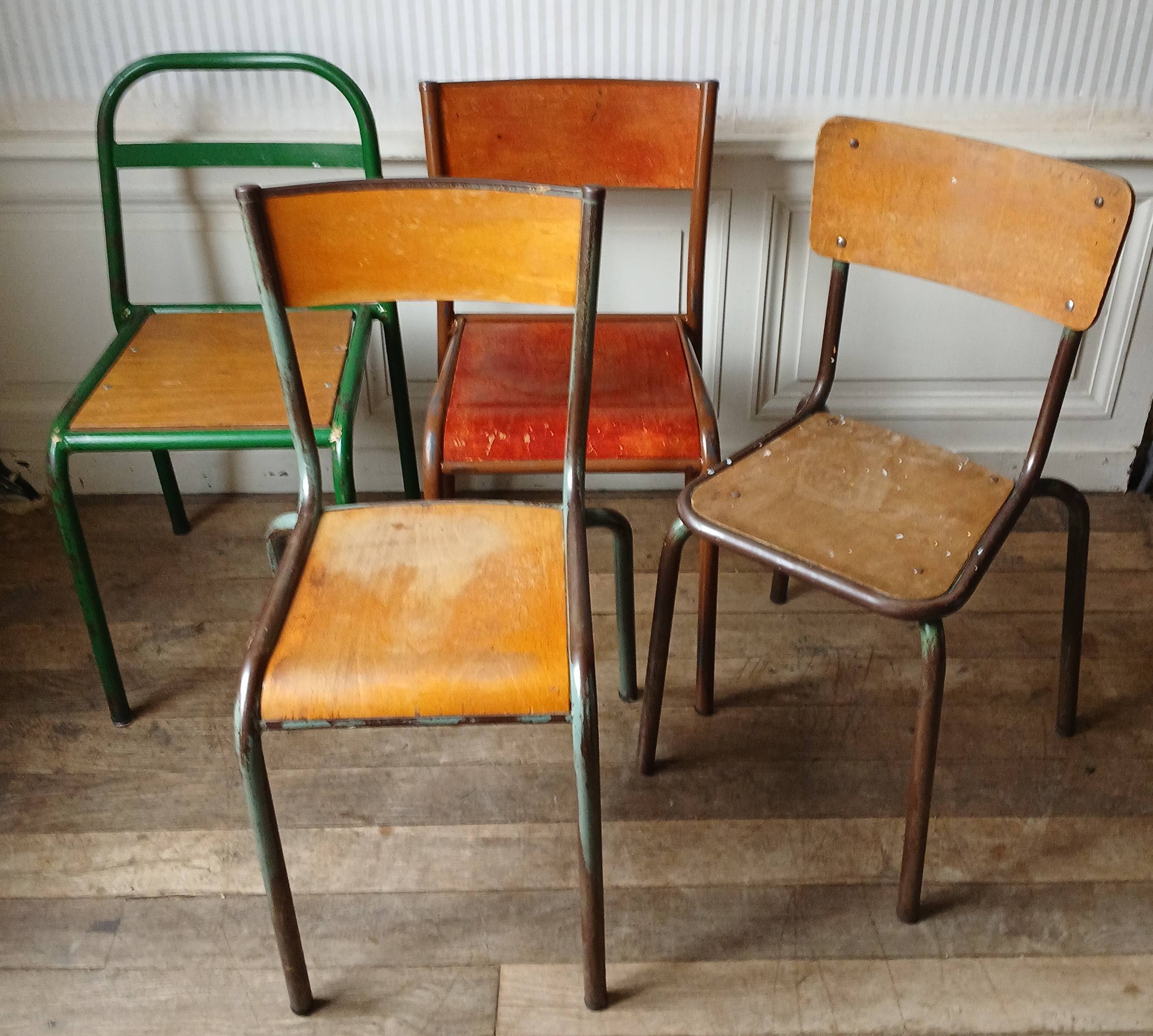 4 mismatched metal & wood chairs