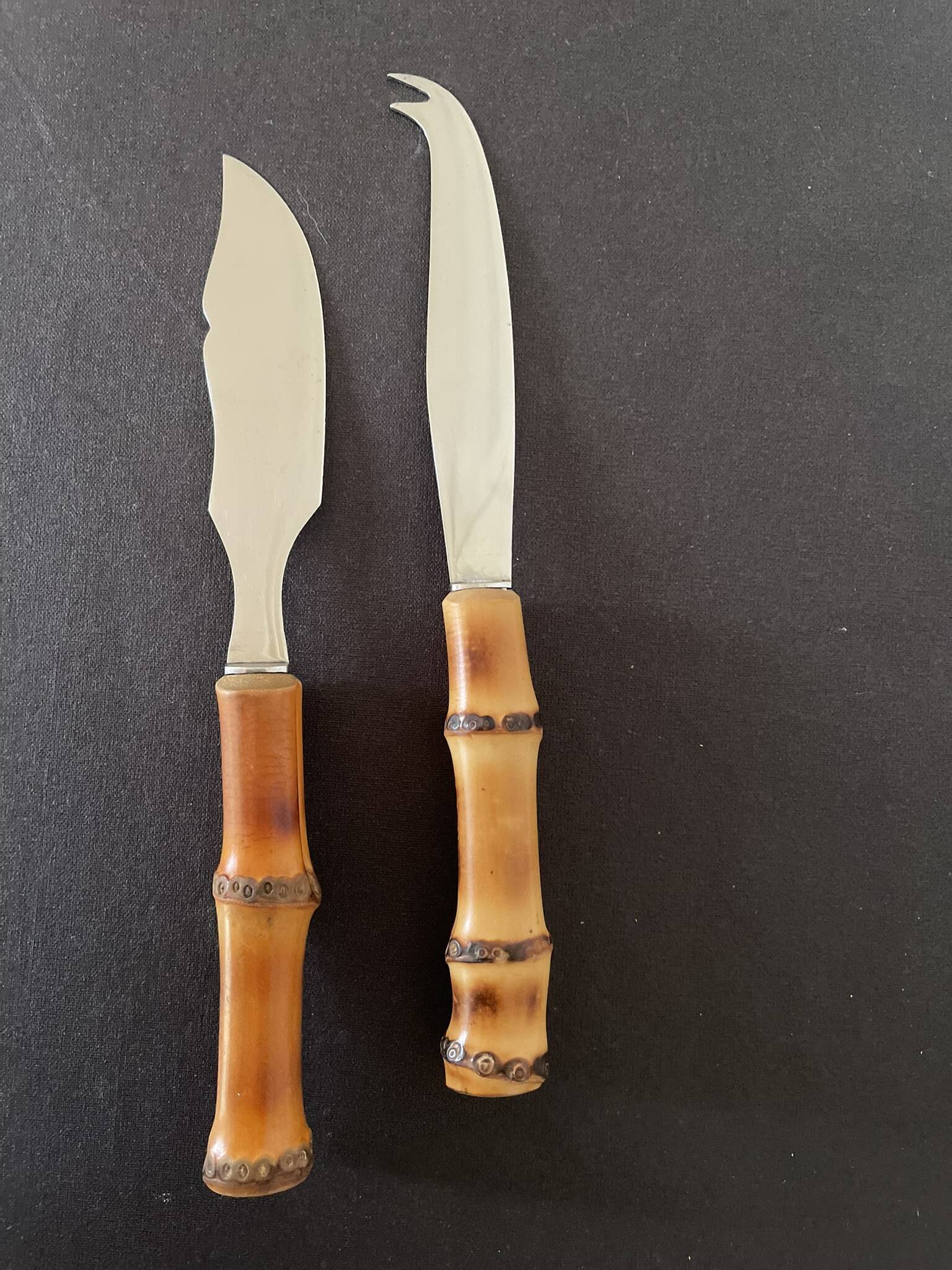 Bamboo handle cheese knives.