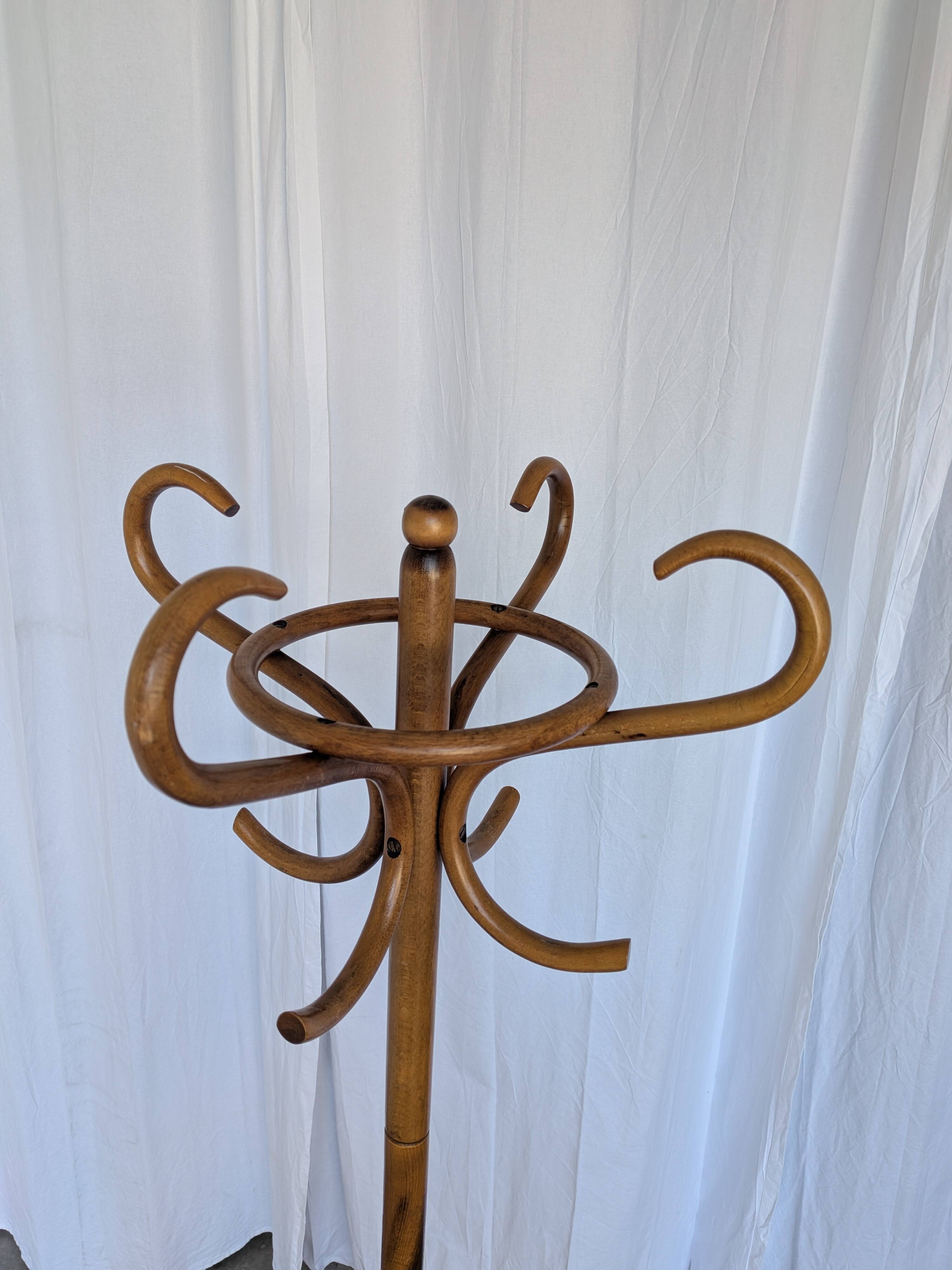 Porte-manteau vintage en bois cintré, arbre à hall Thonet, meuble d'entrée en bois foncé