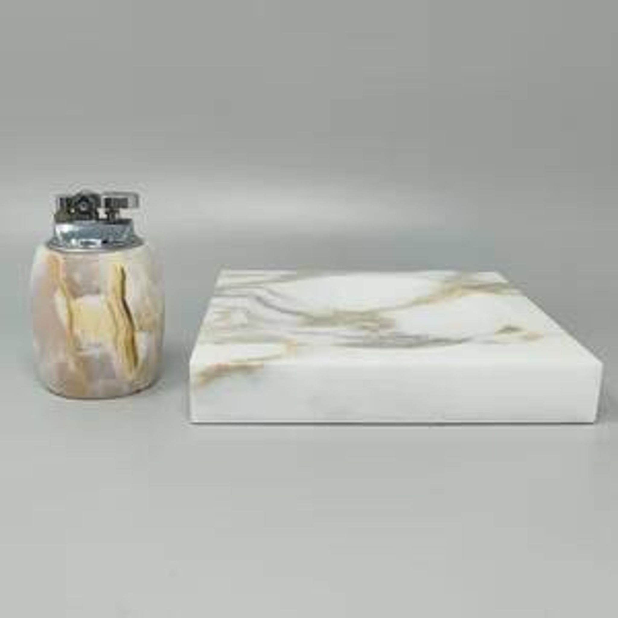 1960s mid-century modern Italian onyx smoking set with table lighter & ashtray