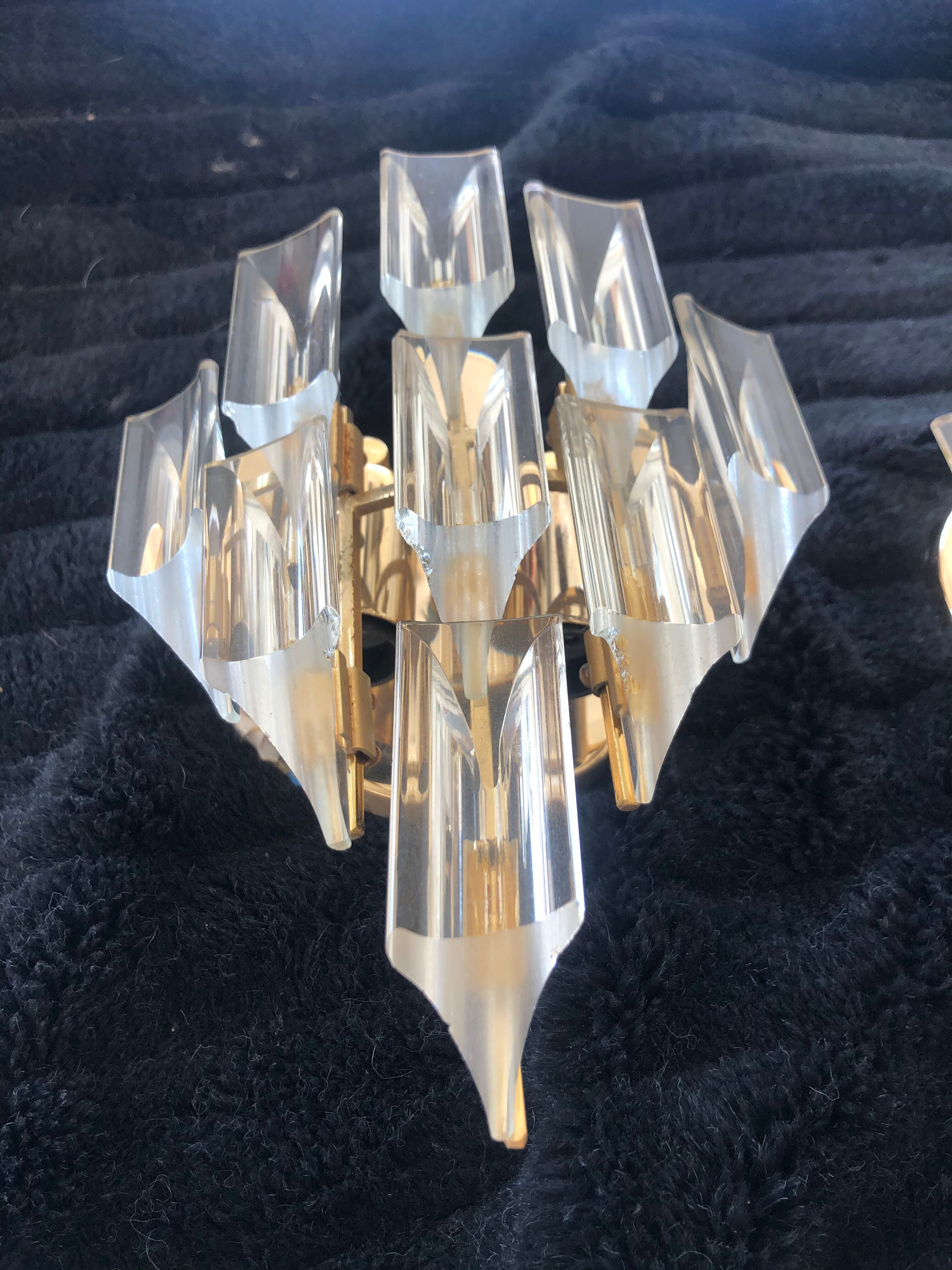 Pair of Venini sconces 1970 golden structure