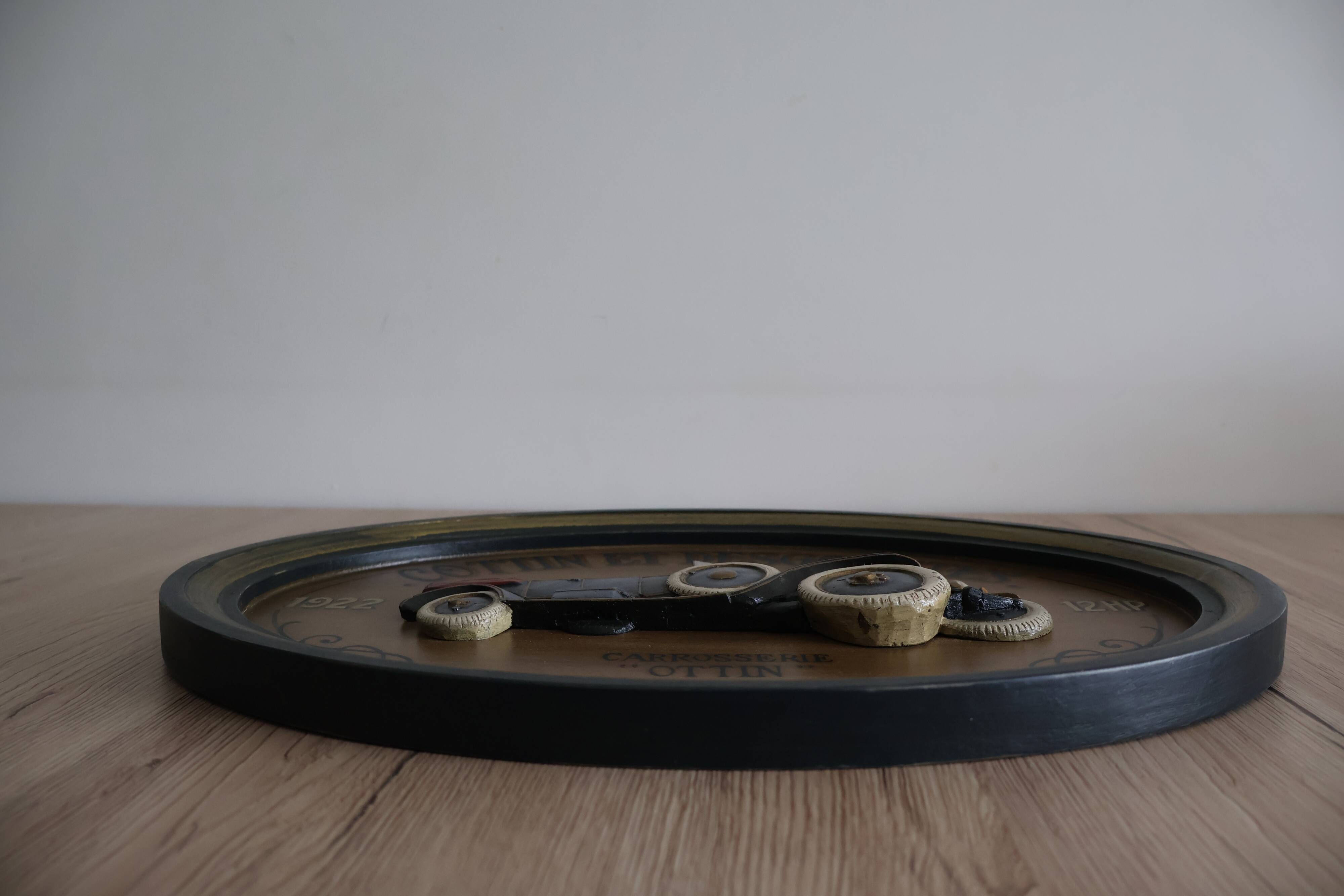 Wooden painting old car country corner 60s