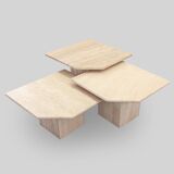 Set of 3 Nesting Tables, Italian Travetine, 1970s.