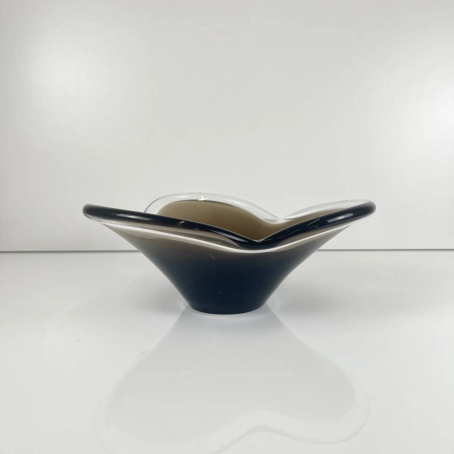 Smoked glass bowl, free-form, 1970