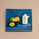 Oil on canvas "Still life with fruits and bottle" by S. Catchings, framed 50×41cm