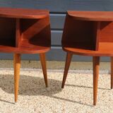 Pair of oak veneered tripod bedside tables 1950