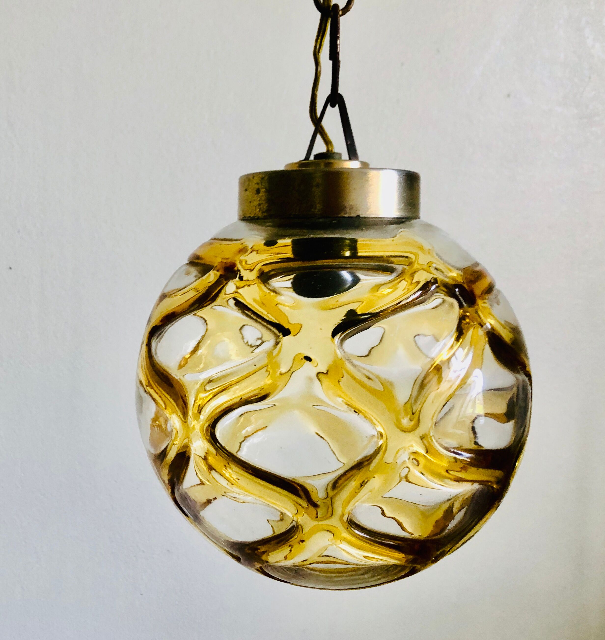 Yellow blown glass globe suspension 1960