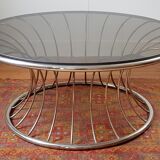 Chromium round coffee table and smoked glass