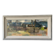 Peinture à l'huile vintage représentant une scène de village de pêcheurs, années 1950