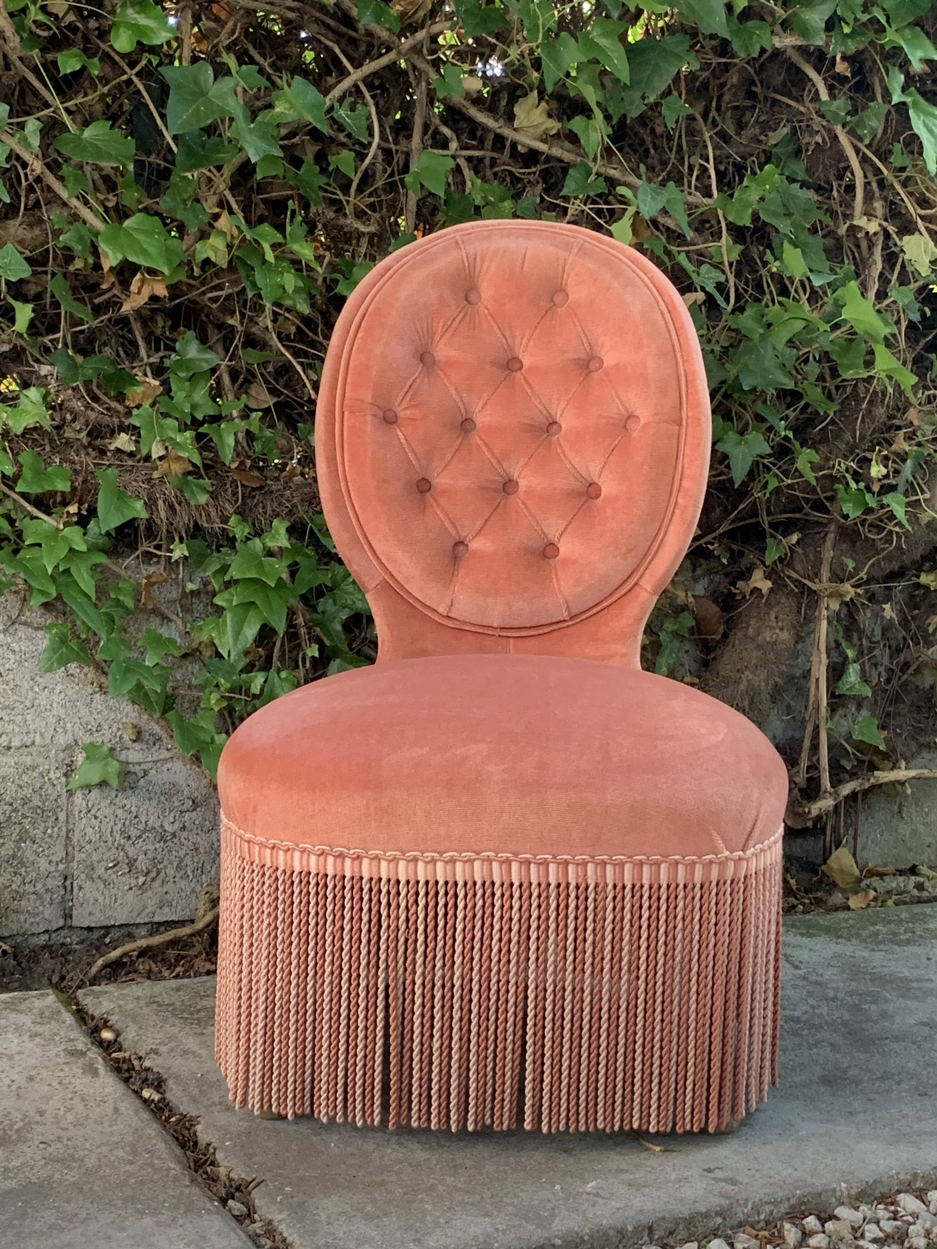 Vintage pink upholstered toad chair