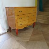 Vintage Louis XV style chest of drawers in citron wood veneer