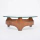 Mid-Century Circular Coffee Table with Wooden Base and Glass Top