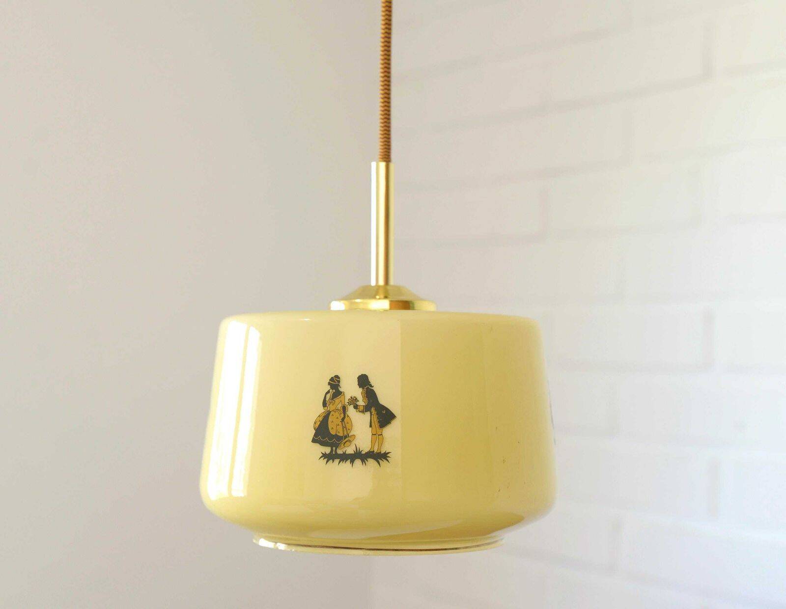 1950s Yugoslav Vintage Pendant Light,  Restored Caramel Opaline Glass Lamp