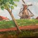 Small landscape painting of a mill, oil on panel, signed.