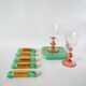 set of coasters and knife holders in mint green and gold art deco ceramic 1930