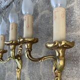 Pair of baroque gilt bronze wall lamps