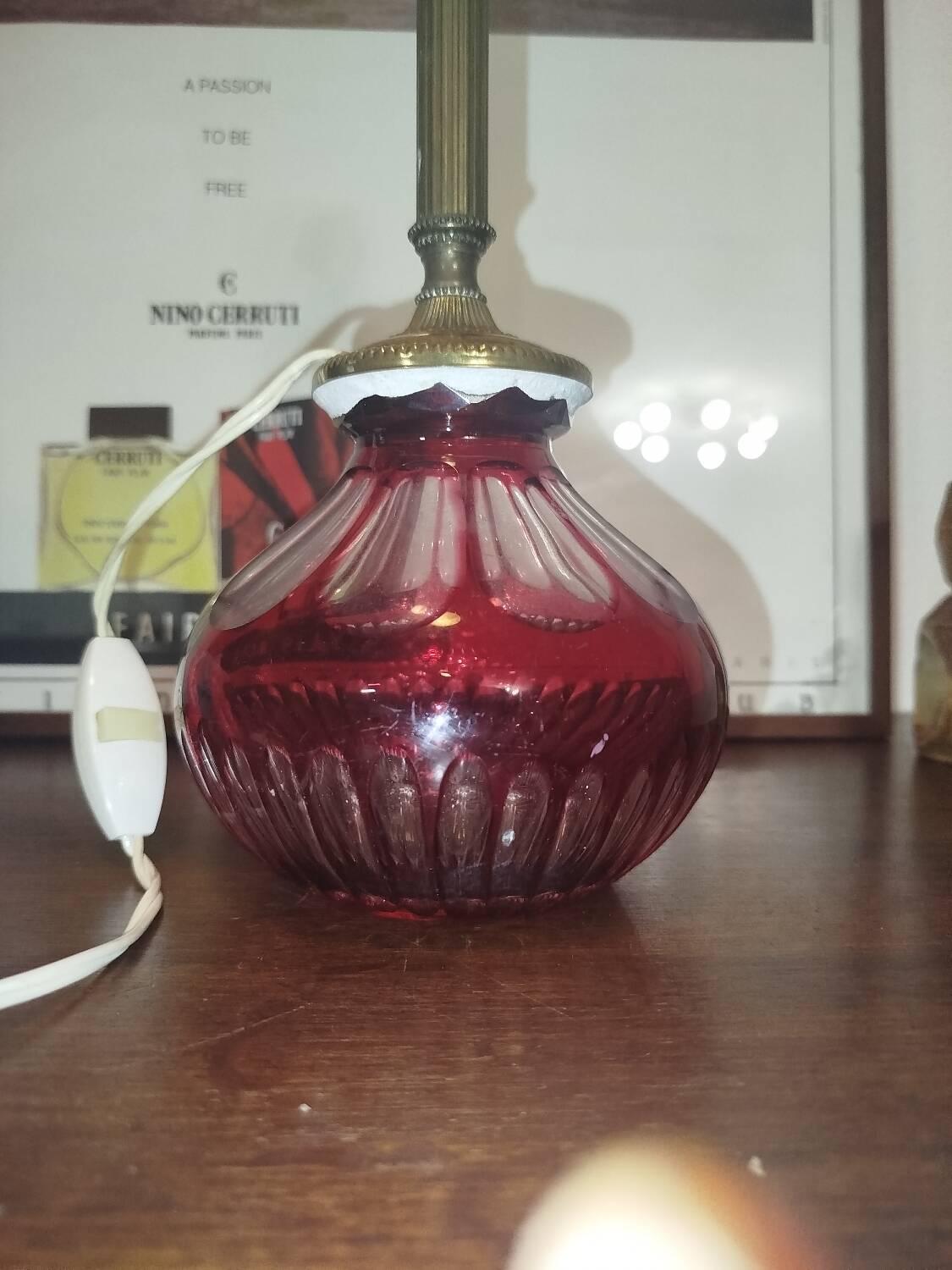 Vintage design ruby blown glass lamp from the 1930s.