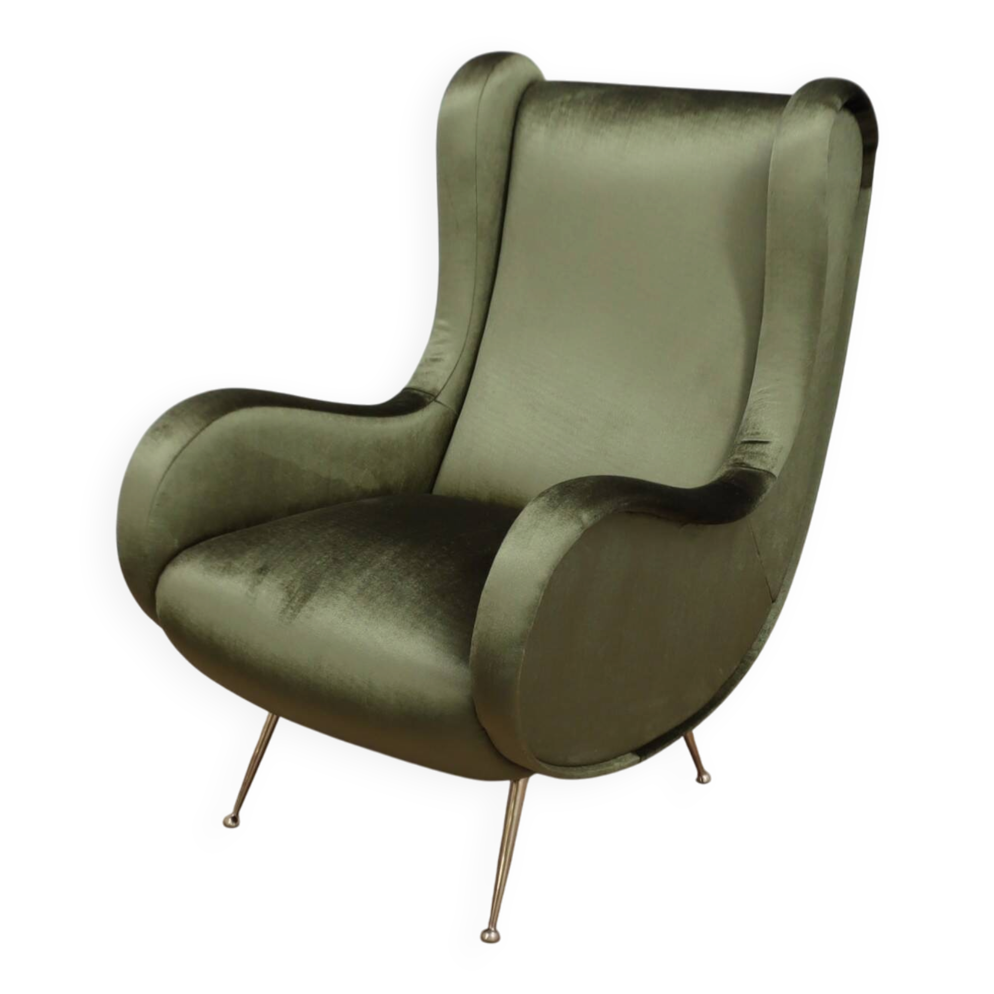 Fauteuil italien des années 1950 style Senior Zanuso en velours vert.