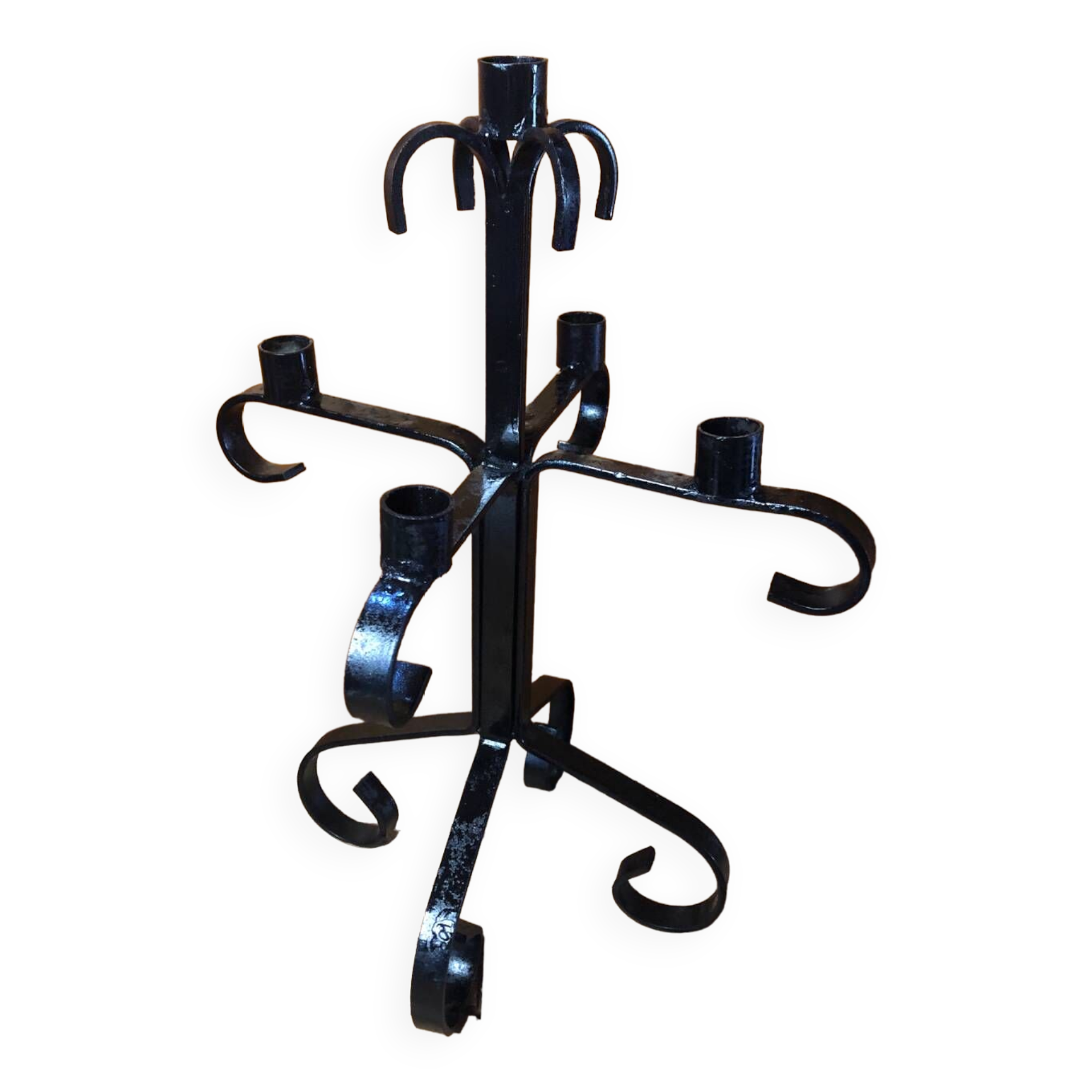 Old candlestick 5 lights candle holders black wrought iron vintage #a577