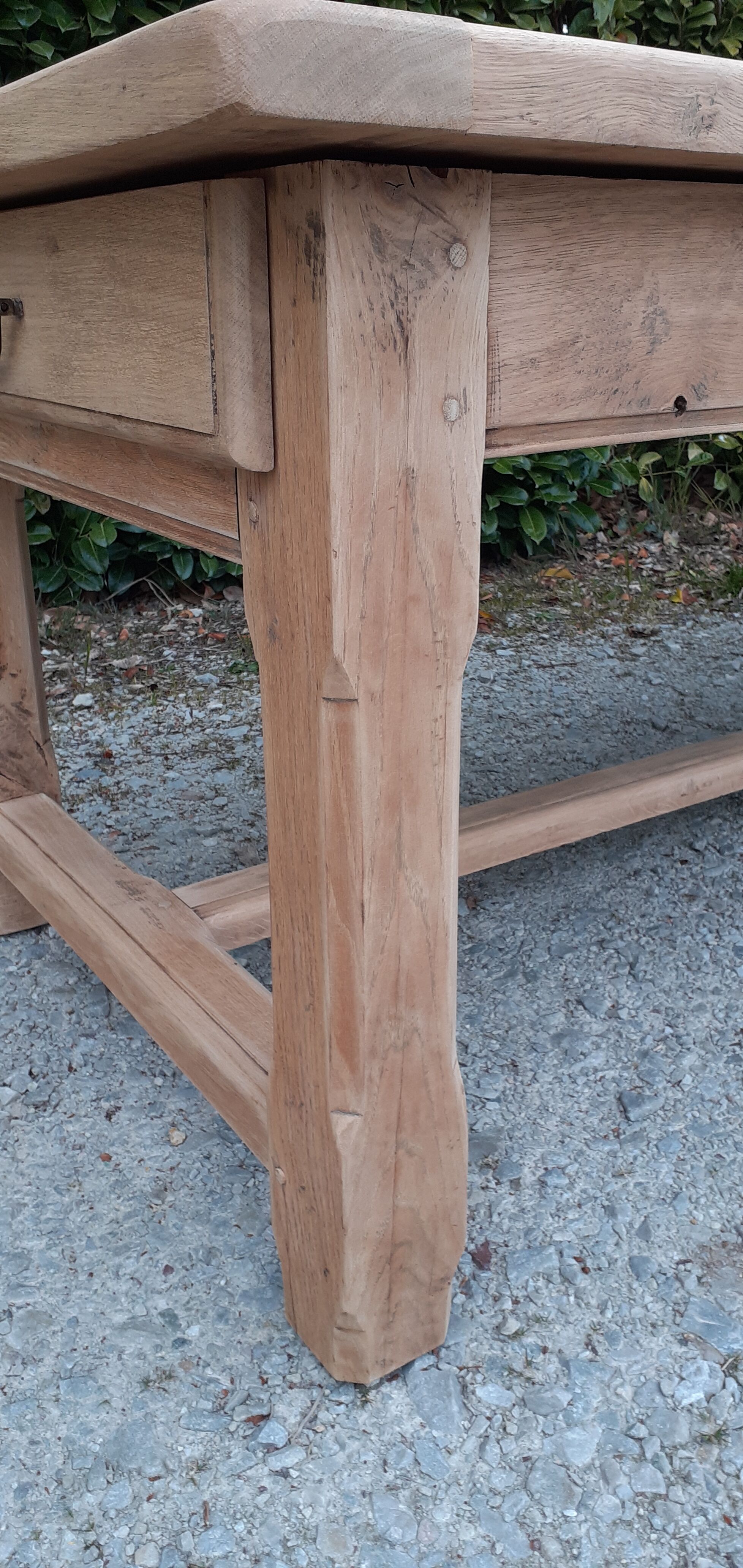 Farm table in solid oak raw wood 2 drawers