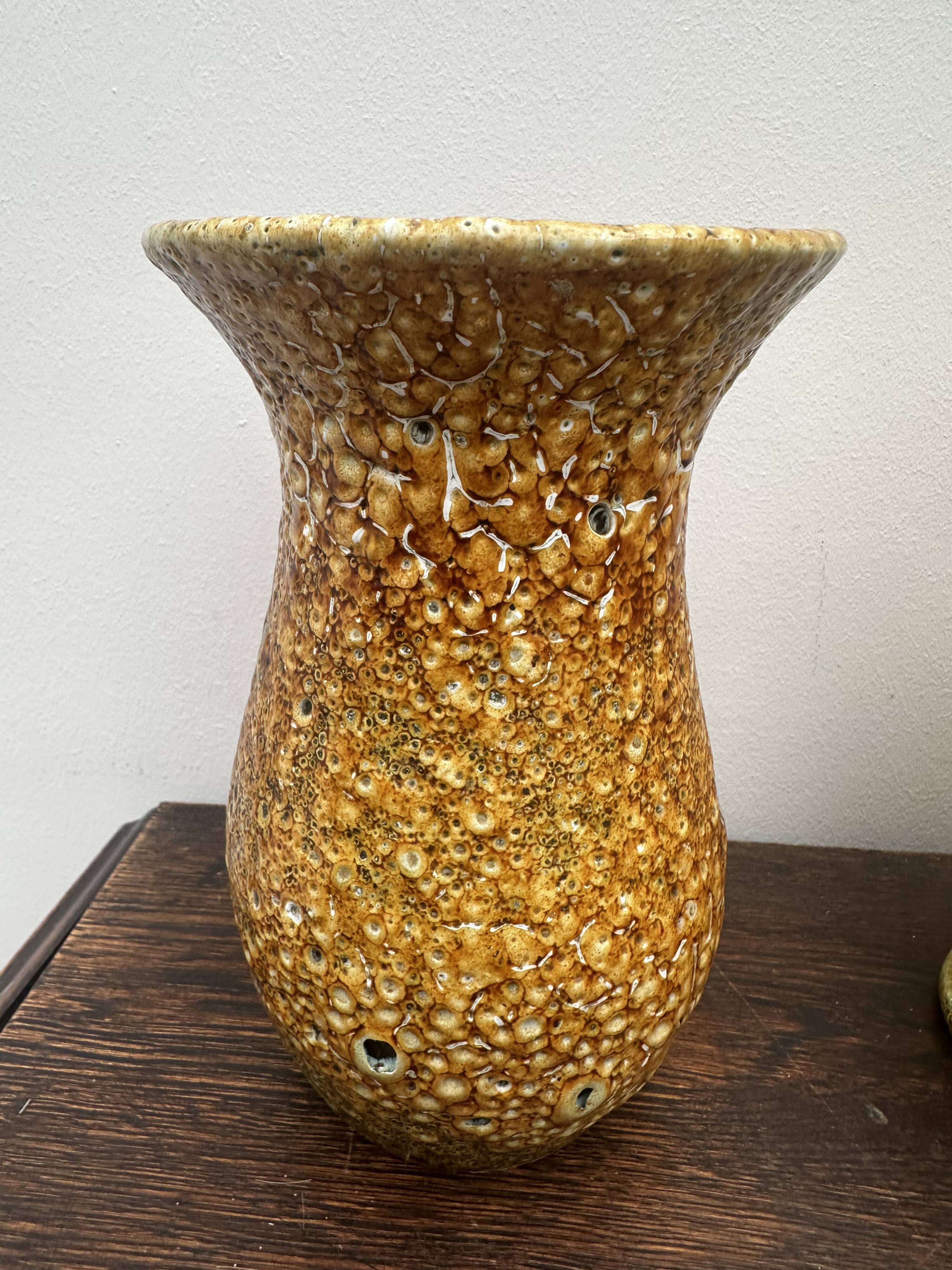 Set of 3 vases and 1 trinket tray, Honey / Fat Lava Vallauris, 1970s