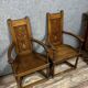 Pair of Renaissance armchairs called "Caquetoires" in walnut and marquetry, circa 1850