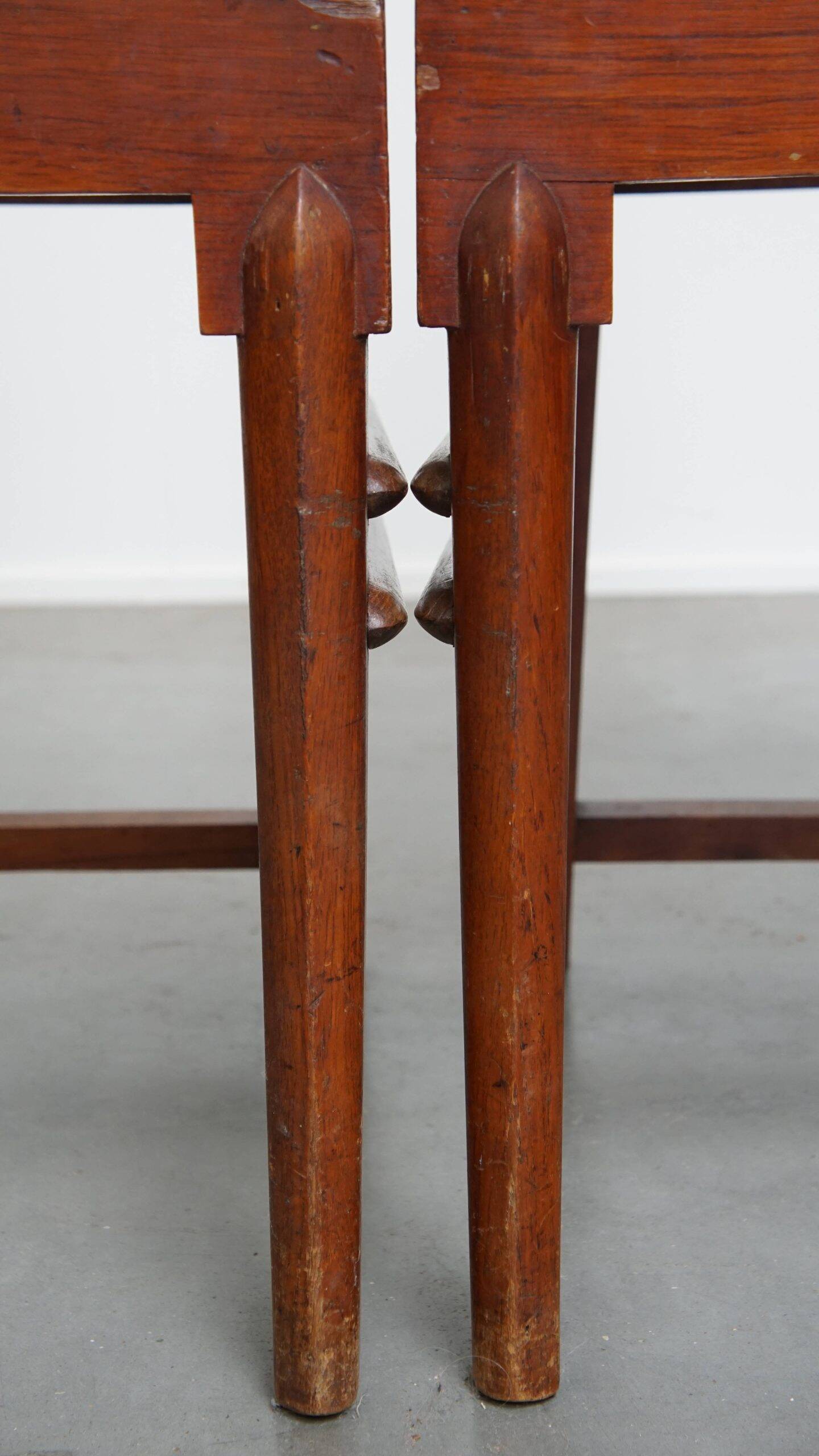 4 wooden Art Deco design dining chairs with a wicker seat and backrest