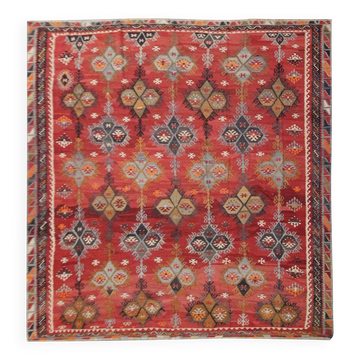Rare Antique Kilims Rust Handwoven Tribal Kilim Rug Wool Şarkışla Rug