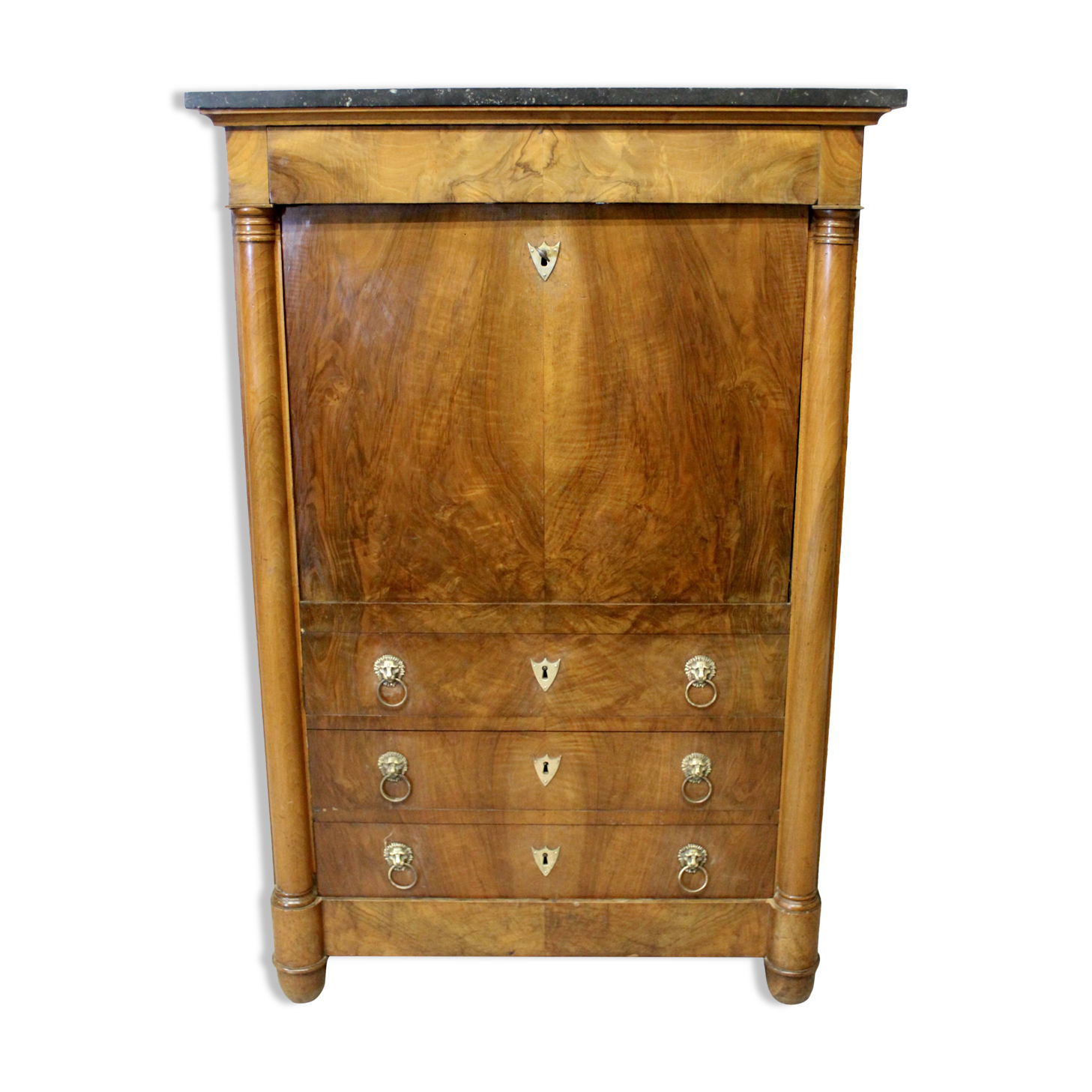 Empire secretary desk in walnut with black marble top