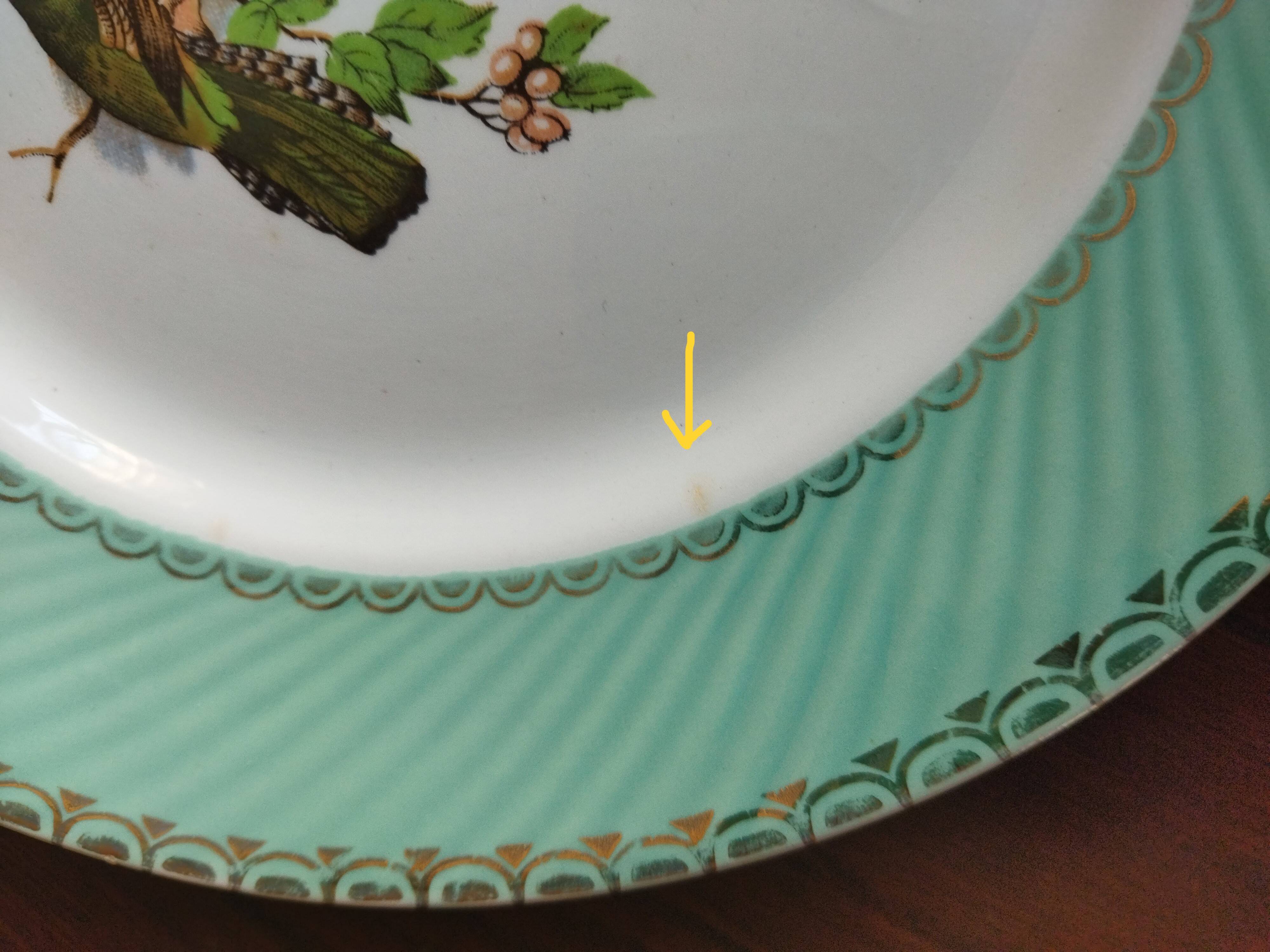 6 assiettes plates Fenal Badonviller "Oiseaux" vintage années 1950