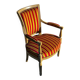 Louis XVI cabriolet armchair – patinated wood and striped velvet