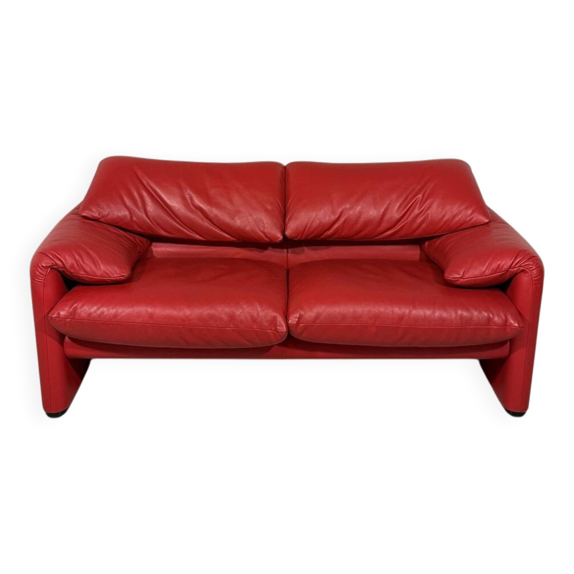 Vico Magistretti red leather Maralunga sofa Cassina