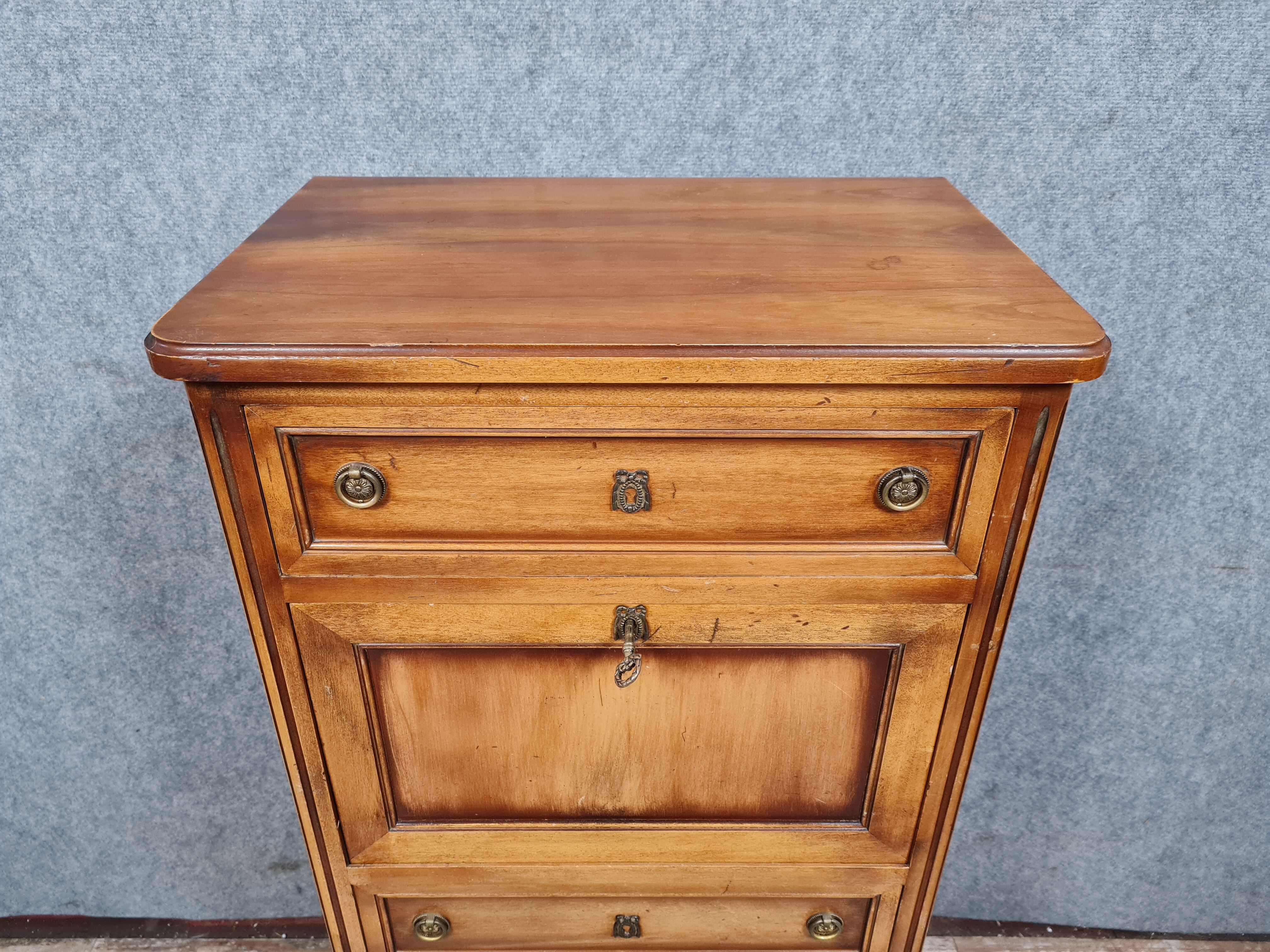 Secretary desk Louis XVI style in cherry tree circa 1950-1960