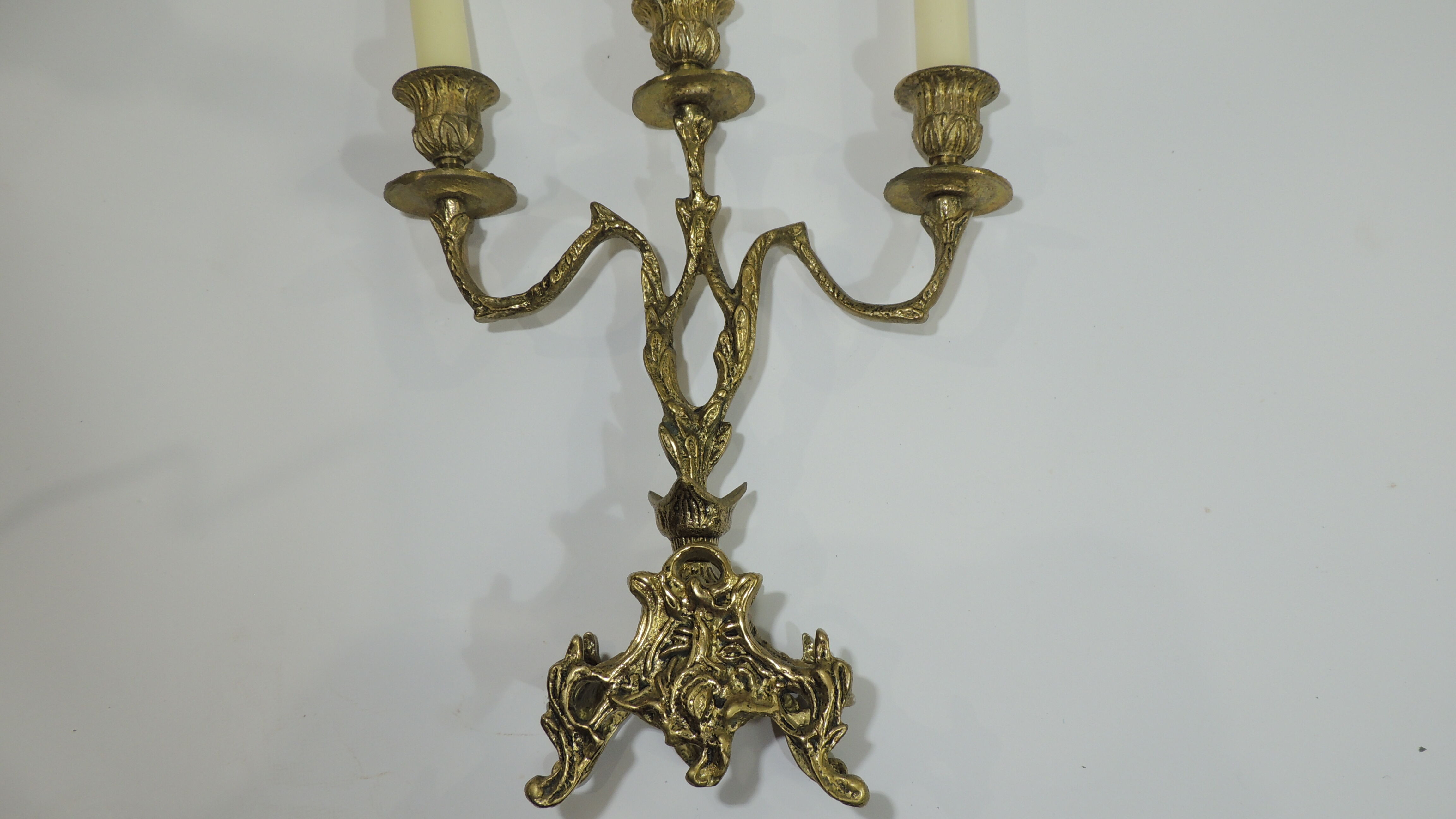 Pair of candle holders / golden brass / vintage / candelabra