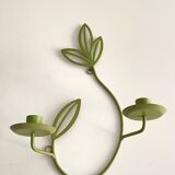 Wall Candle Holder, Green Metal Leaves