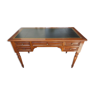 Wooden desk, leather top, with drawbars with its chair