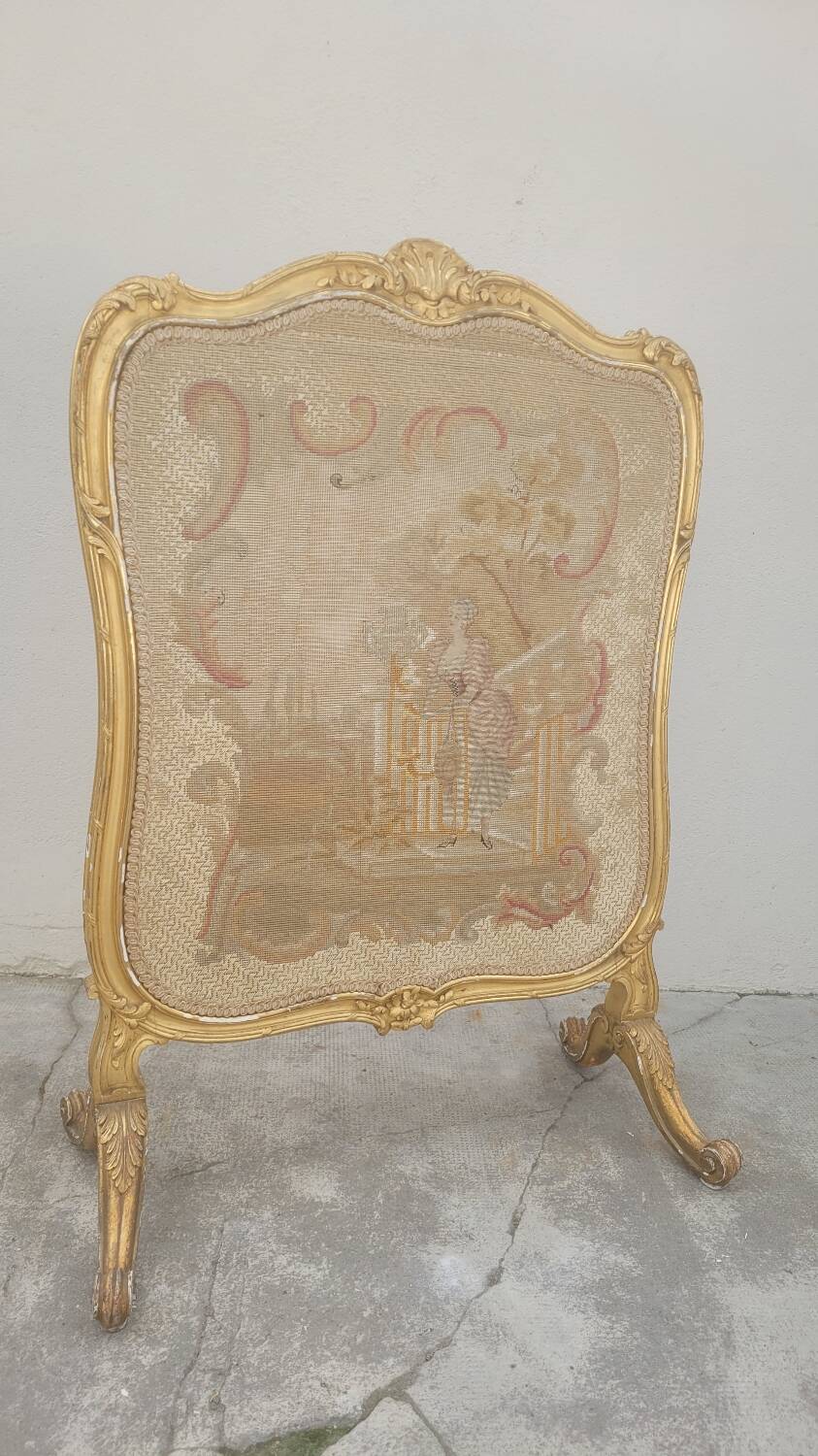 Louis xv style fireplace screen fire screen in gilded wood 19th century tapestry