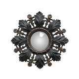Convex mirror leaves and black flowers golden reflection 20 cm