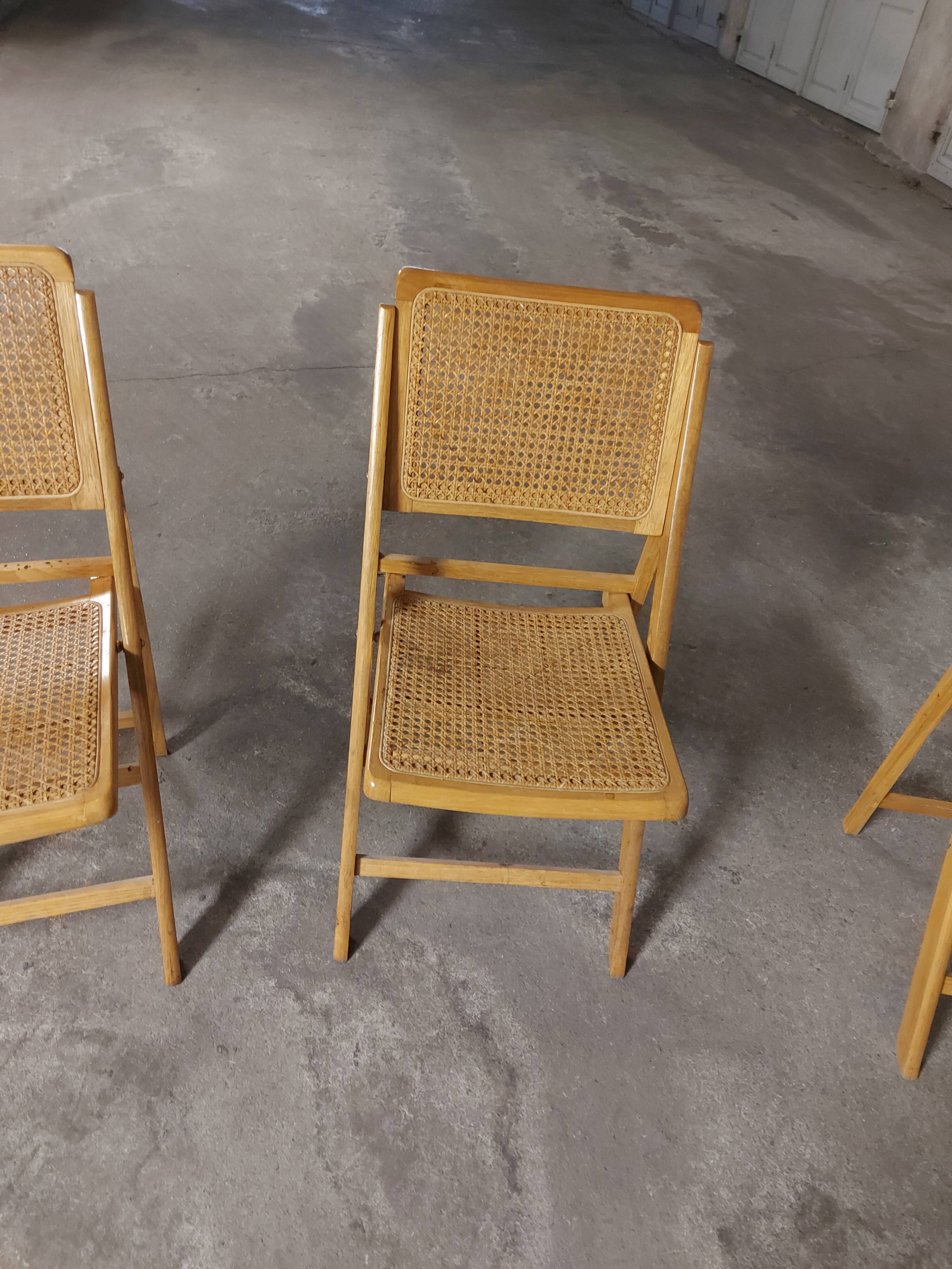 Set de 3 chaises  cannées  pliantes vintages 70
