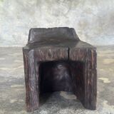 Stool, tabouret or low Japanese-style armchair in brutalist monoxyle radica.