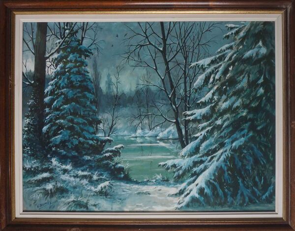 Tableau sous bois enneigé paysage de montagne signé victor dumay (1901-1981)